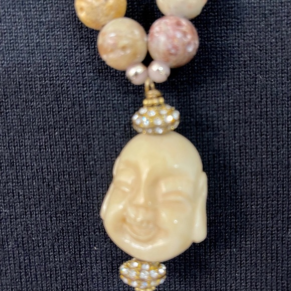 Carved stone Buddha necklace w  carved beads NWOT - Picture 3 of 7